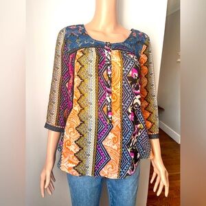 🛍️Anthropologie Patchwork Embroidered Blouse - Semi- Sheer